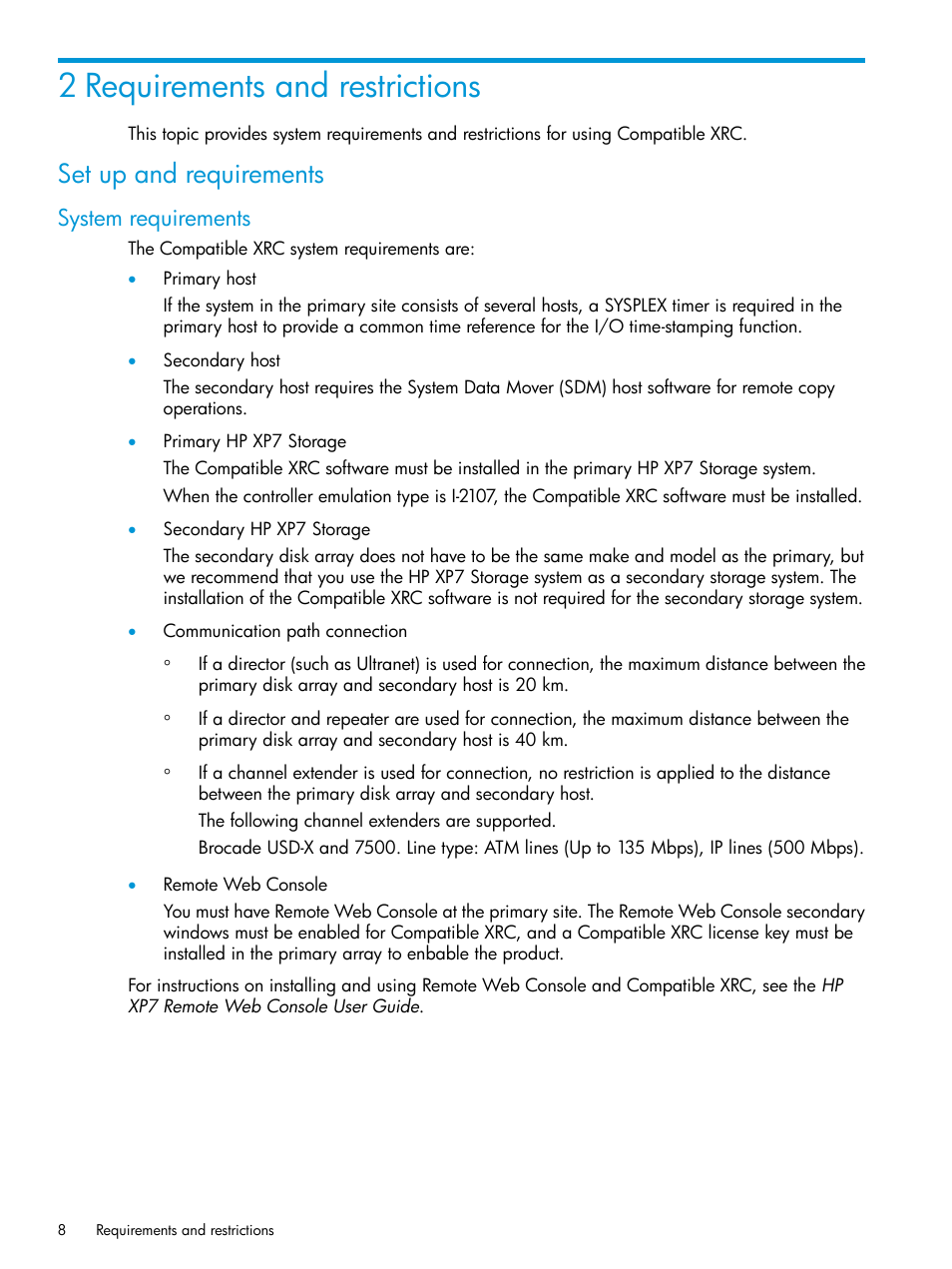 2 requirements and restrictions, Set up and requirements, System requirements | HP XP7 Storage User Manual | Page 8 / 37