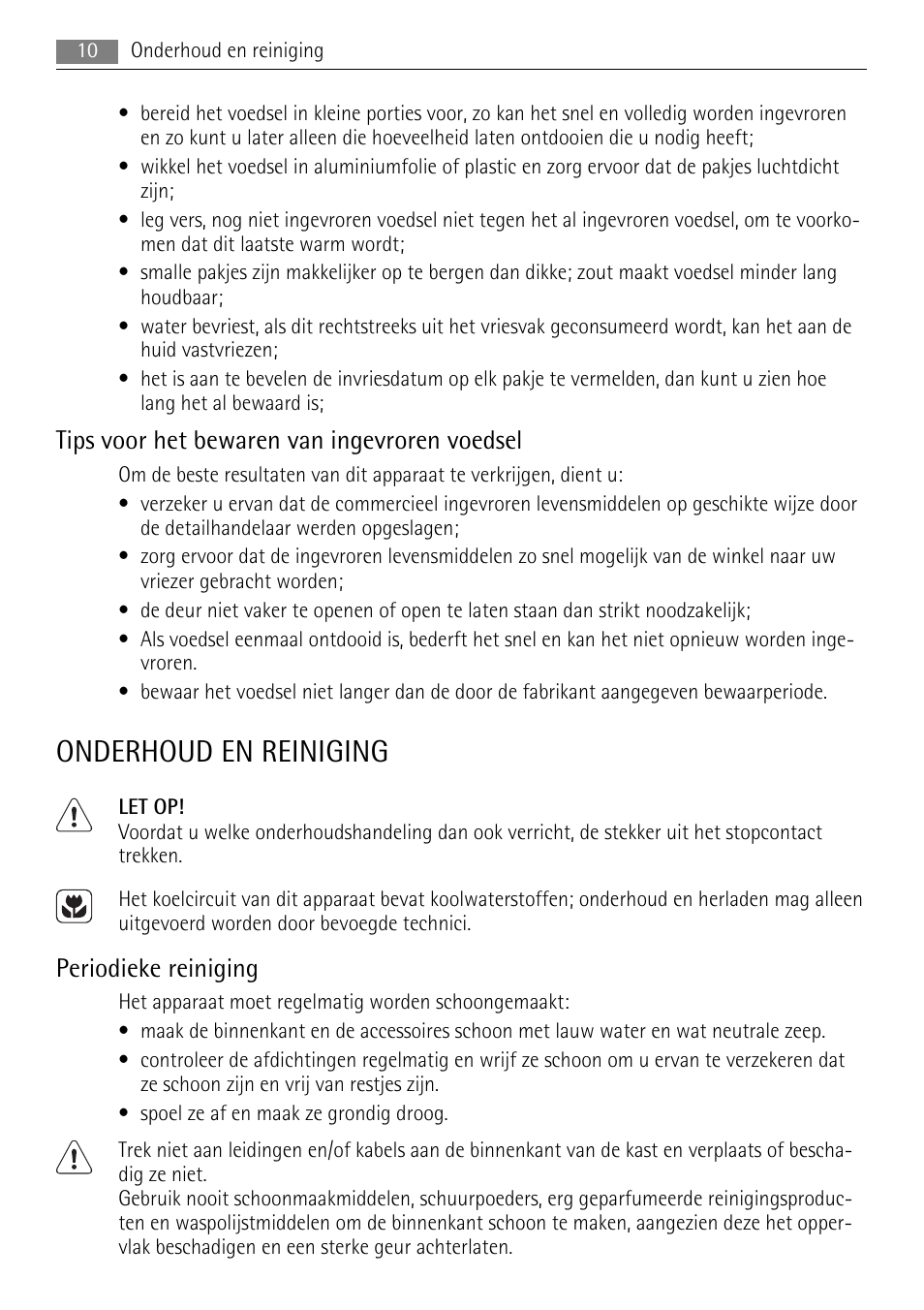 Onderhoud en reiniging, Tips voor het bewaren van ingevroren voedsel, Periodieke reiniging | AEG A52200GSW0 User Manual | Page 10 / 68