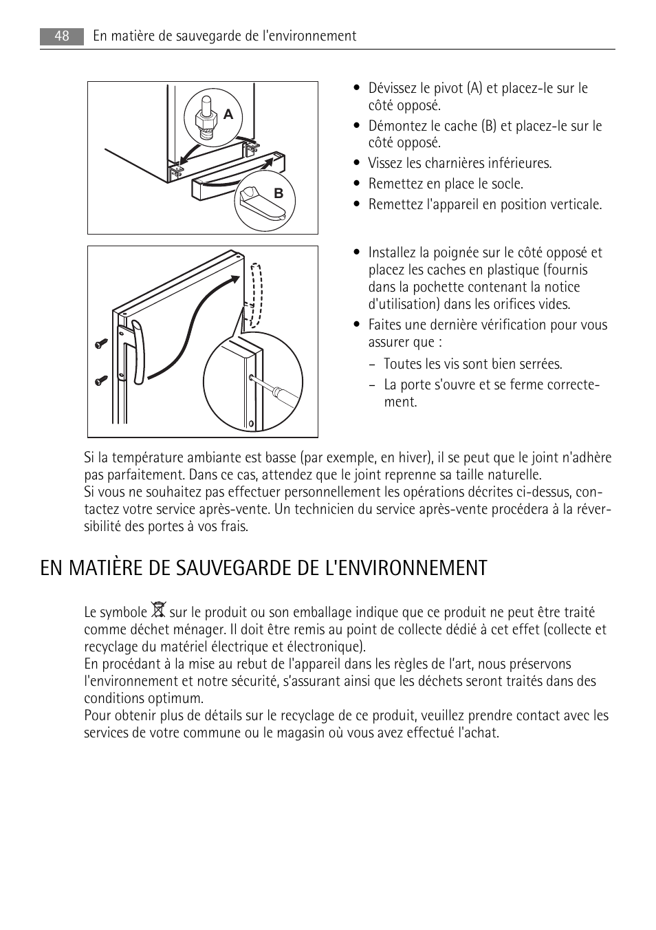 En matière de sauvegarde de l'environnement | AEG A52200GSW0 User Manual | Page 48 / 68