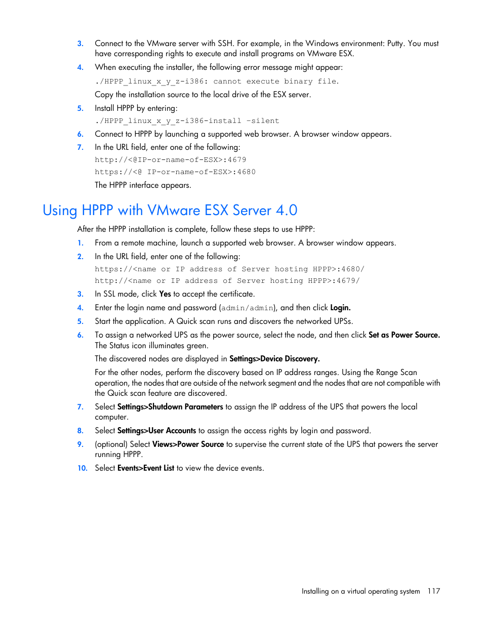 Using hppp with vmware esx server 4.0 | HP Tower Uninterruptible Power System User Manual | Page 117 / 137
