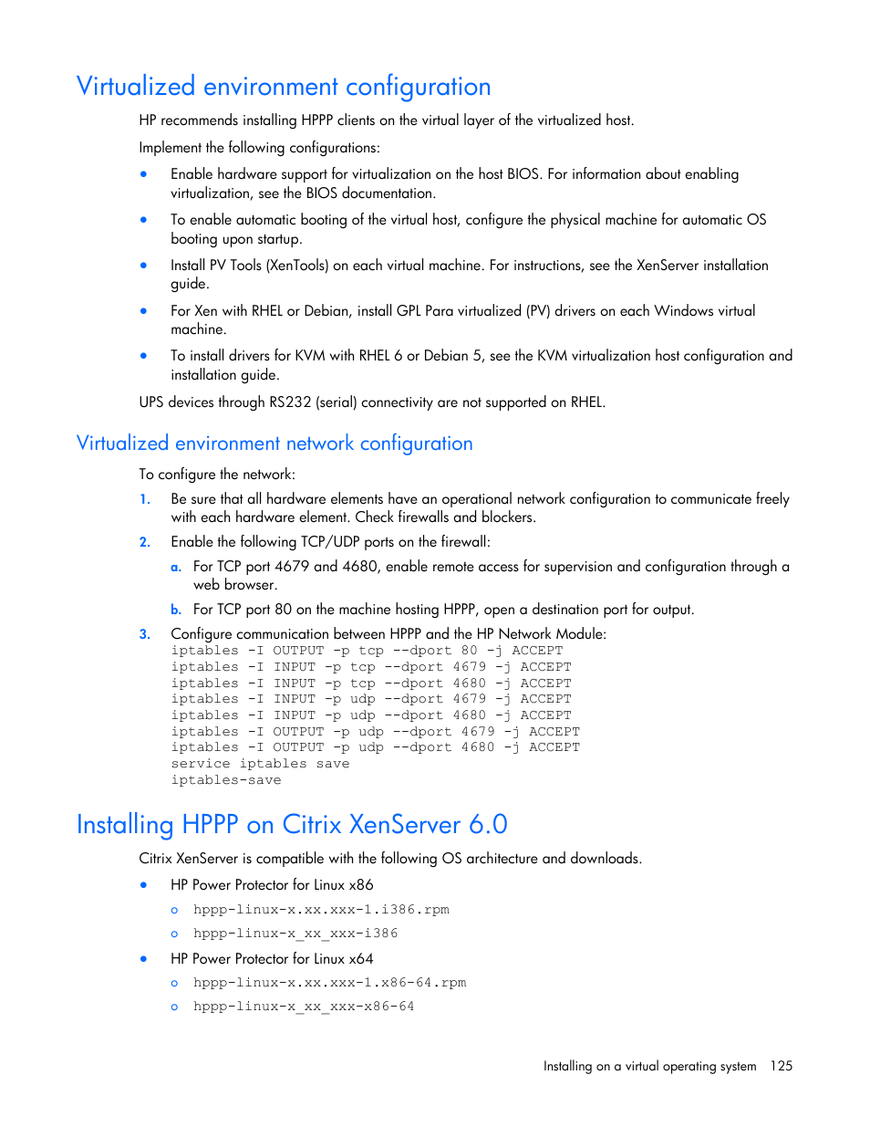 Virtualized environment configuration, Virtualized environment network configuration, Installing hppp on citrix xenserver 6.0 | HP Tower Uninterruptible Power System User Manual | Page 125 / 137