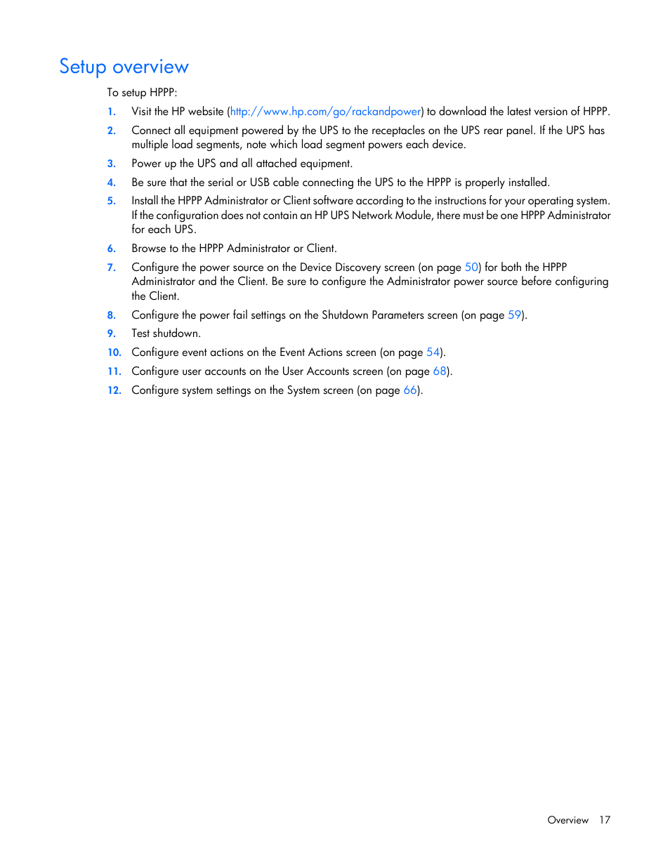 Setup overview | HP Tower Uninterruptible Power System User Manual | Page 17 / 137