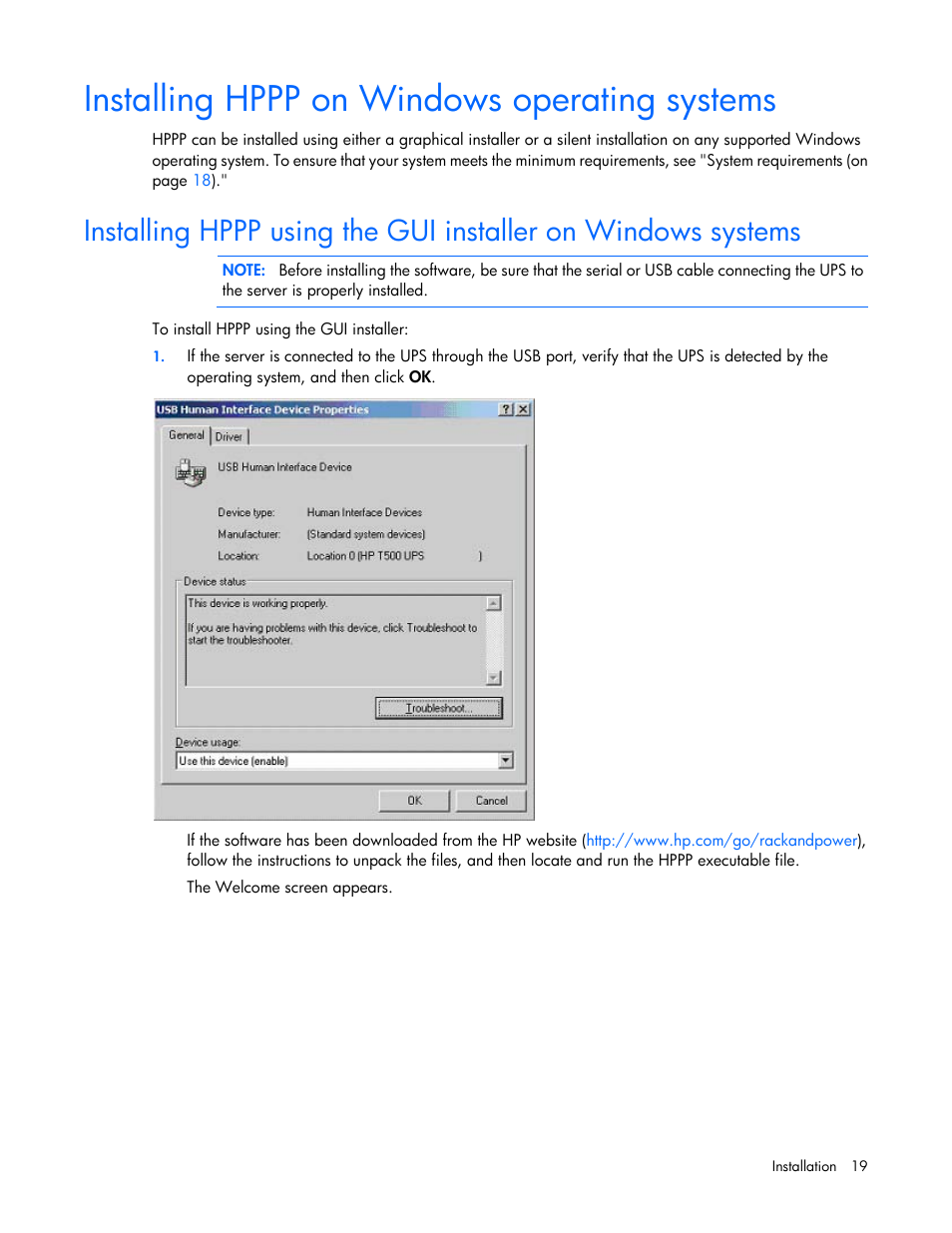Installing hppp on windows operating systems | HP Tower Uninterruptible Power System User Manual | Page 19 / 137