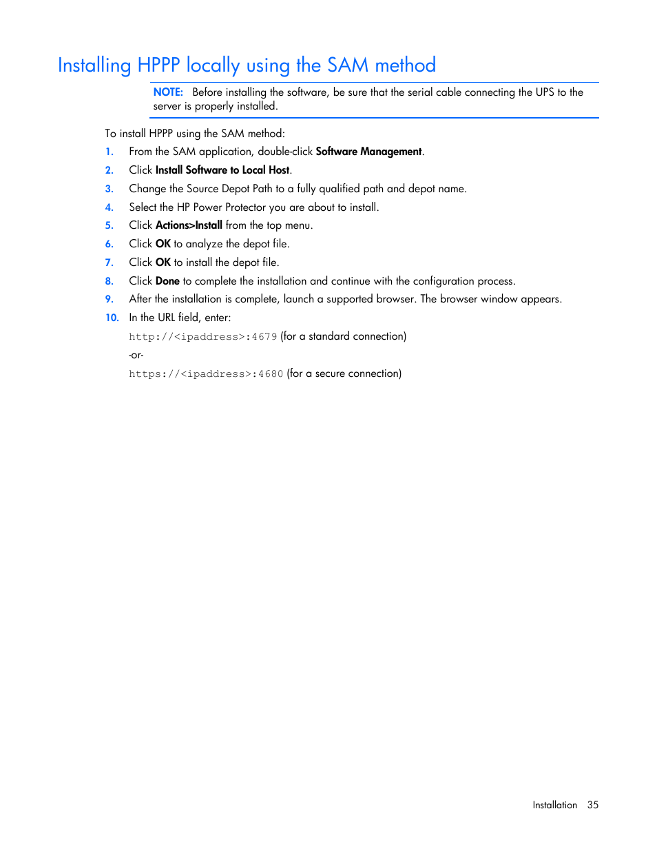 Installing hppp locally using the sam method | HP Tower Uninterruptible Power System User Manual | Page 35 / 137
