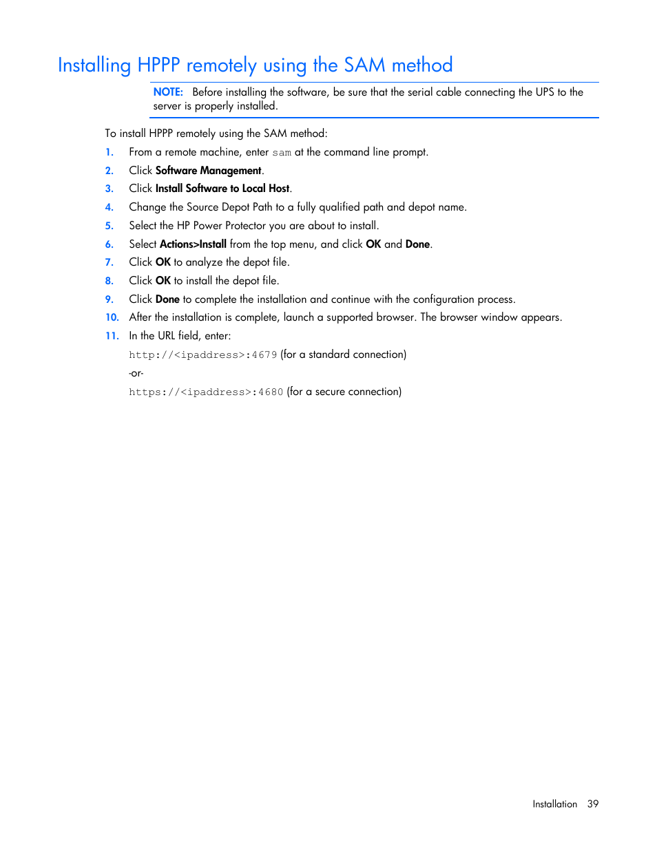 Installing hppp remotely using the sam method | HP Tower Uninterruptible Power System User Manual | Page 39 / 137
