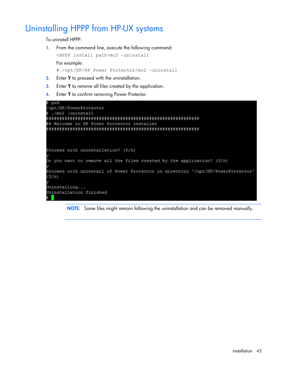 Uninstalling hppp from hp-ux systems | HP Tower Uninterruptible Power System User Manual | Page 43 / 137