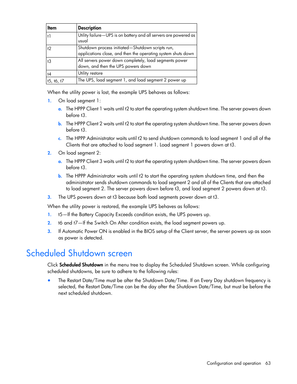 Scheduled shutdown screen | HP Tower Uninterruptible Power System User Manual | Page 63 / 137