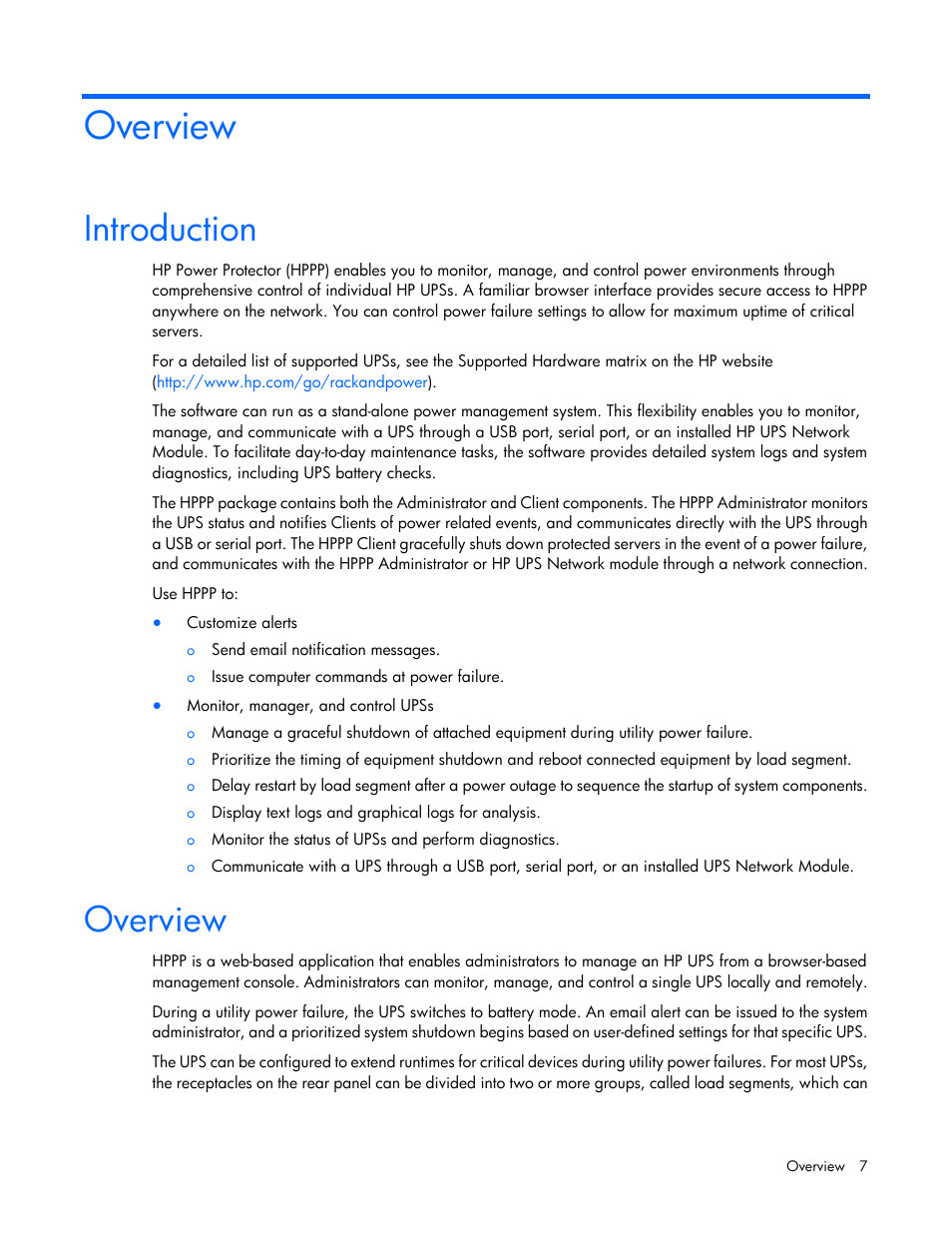 Overview, Introduction | HP Tower Uninterruptible Power System User Manual | Page 7 / 137