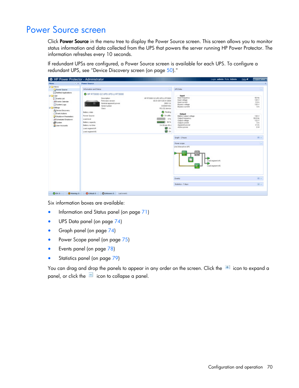 Power source screen | HP Tower Uninterruptible Power System User Manual | Page 70 / 137