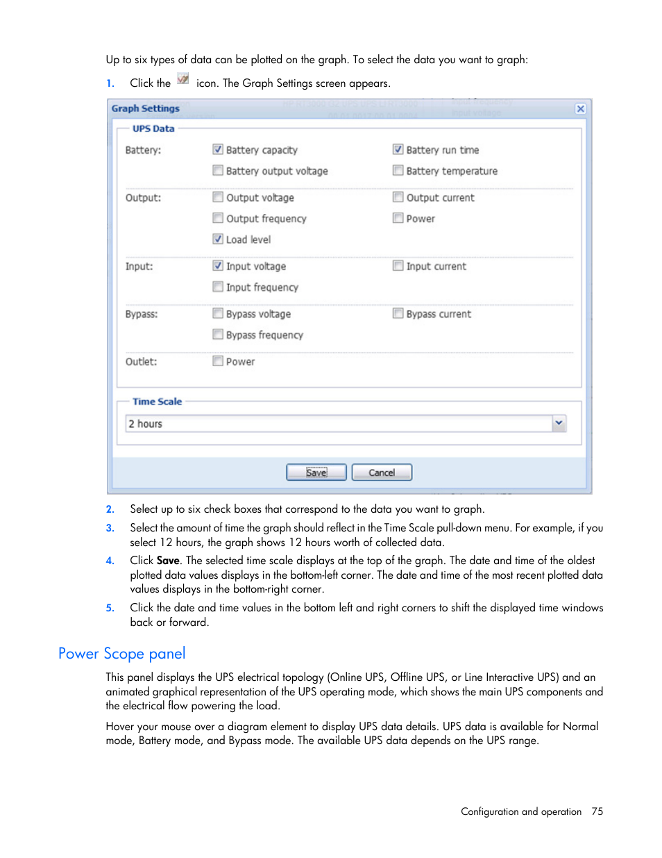 Power scope panel | HP Tower Uninterruptible Power System User Manual | Page 75 / 137