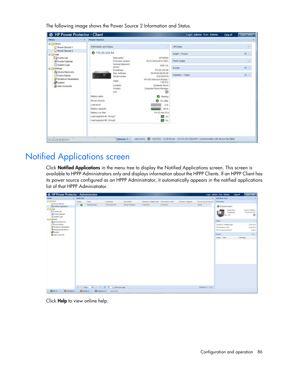 Notified applications screen | HP Tower Uninterruptible Power System User Manual | Page 86 / 137