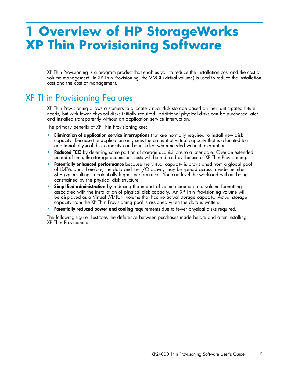 Xp thin provisioning features | HP XP20000XP24000 Disk Array User Manual | Page 11 / 66