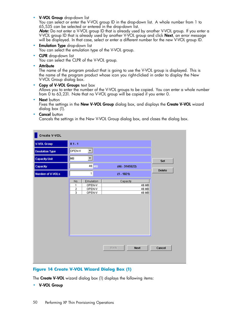 Create v-vol wizard dialog box (1), Figure 14 | HP XP20000XP24000 Disk Array User Manual | Page 50 / 66