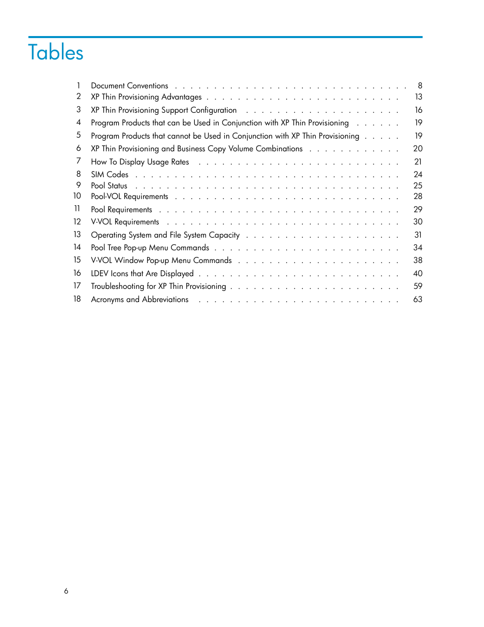 Tables | HP XP20000XP24000 Disk Array User Manual | Page 6 / 66