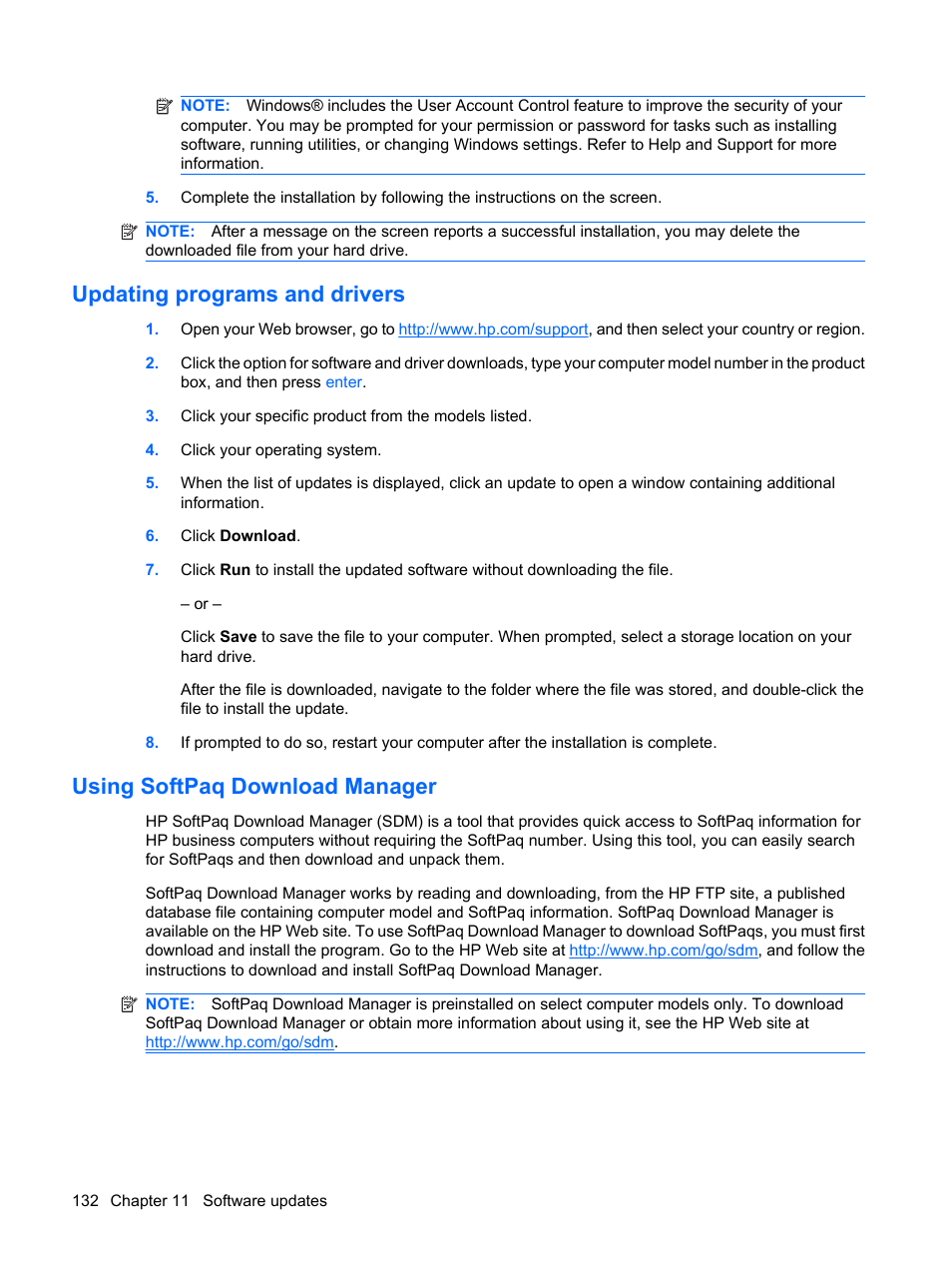 Updating programs and drivers, Using softpaq download manager | HP EliteBook 2540p Notebook PC User Manual | Page 144 / 177