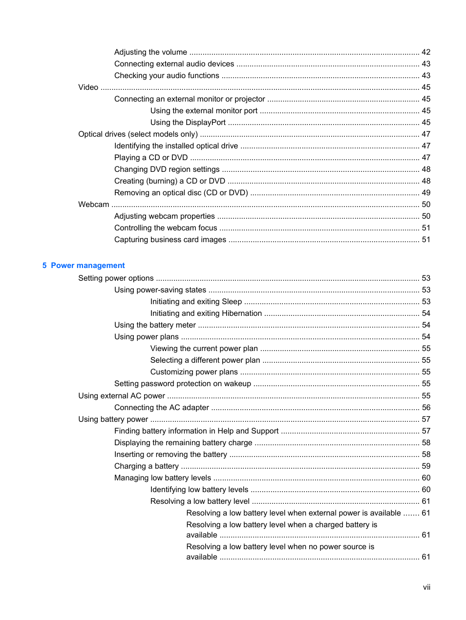 HP EliteBook 2540p Notebook PC User Manual | Page 7 / 177