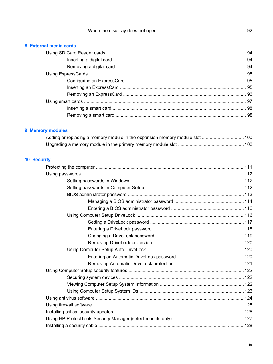 HP EliteBook 2540p Notebook PC User Manual | Page 9 / 177