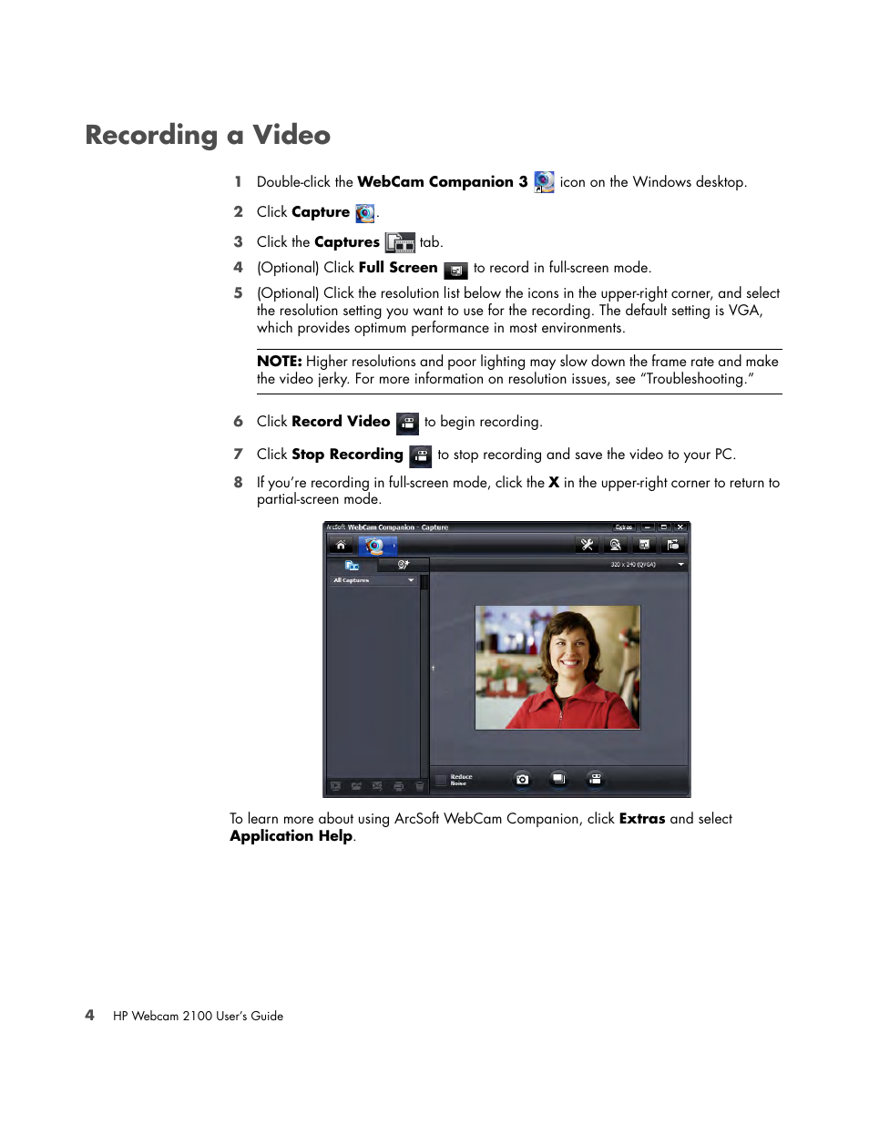 Recording a video | HP 2100 Webcam User Manual | Page 8 / 16