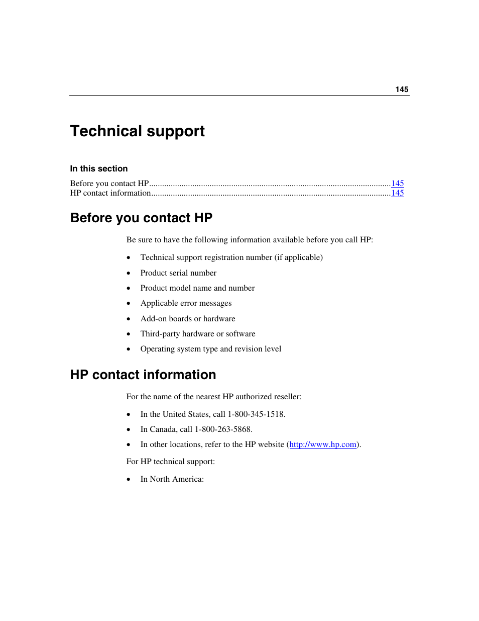 Technical support, Before you contact hp, Hp contact information | HP StorageWorks 500 G2 Modular Smart Array User Manual | Page 145 / 153