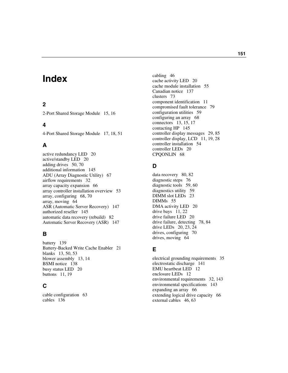 Index, Index 151 | HP StorageWorks 500 G2 Modular Smart Array User Manual | Page 151 / 153