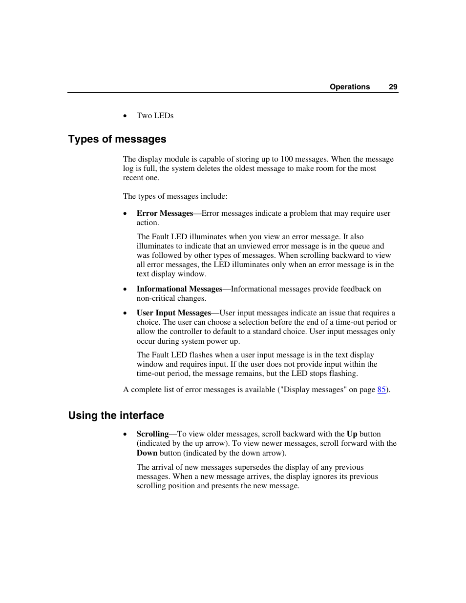 Types of messages, Using the interface | HP StorageWorks 500 G2 Modular Smart Array User Manual | Page 29 / 153