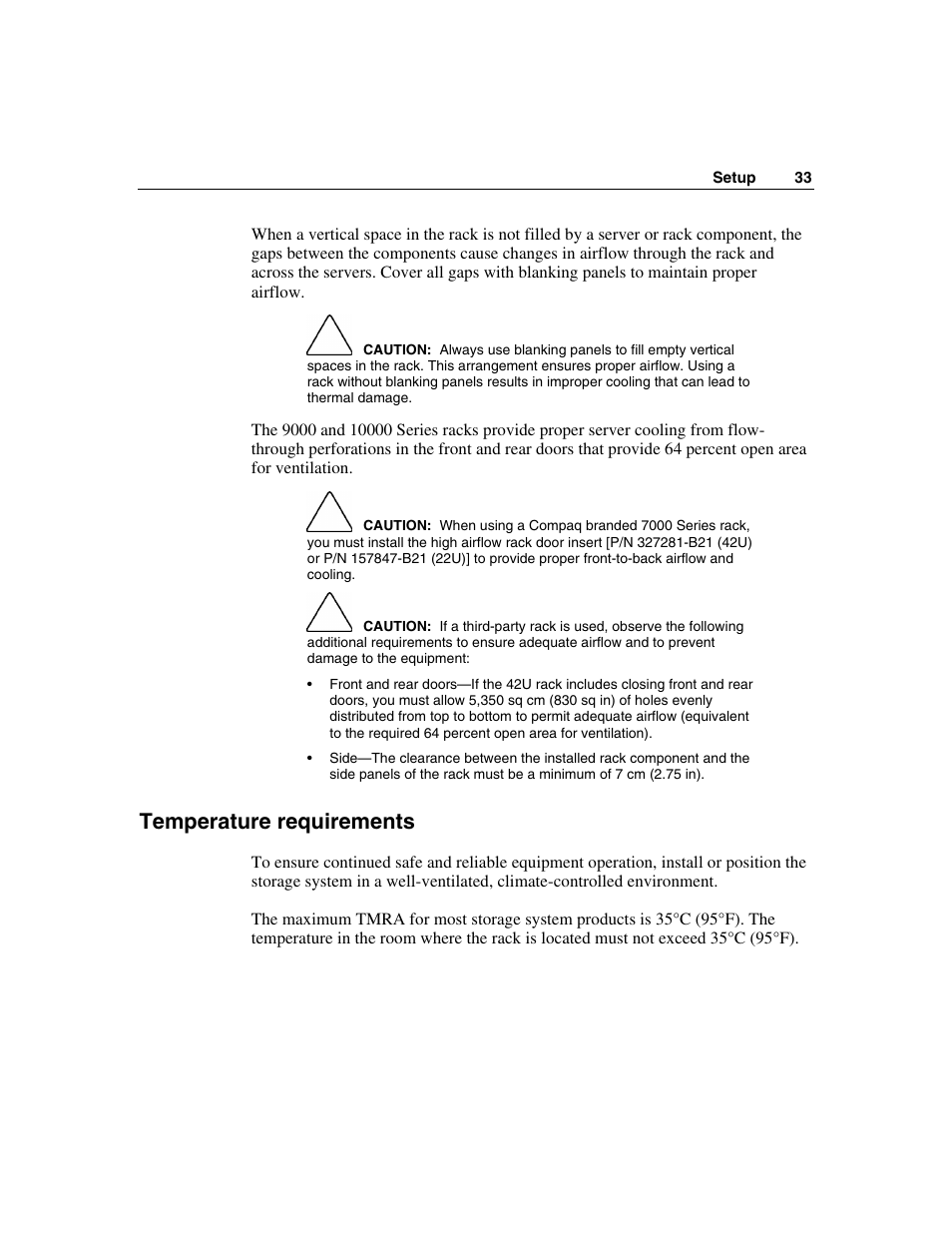 Temperature requirements | HP StorageWorks 500 G2 Modular Smart Array User Manual | Page 33 / 153