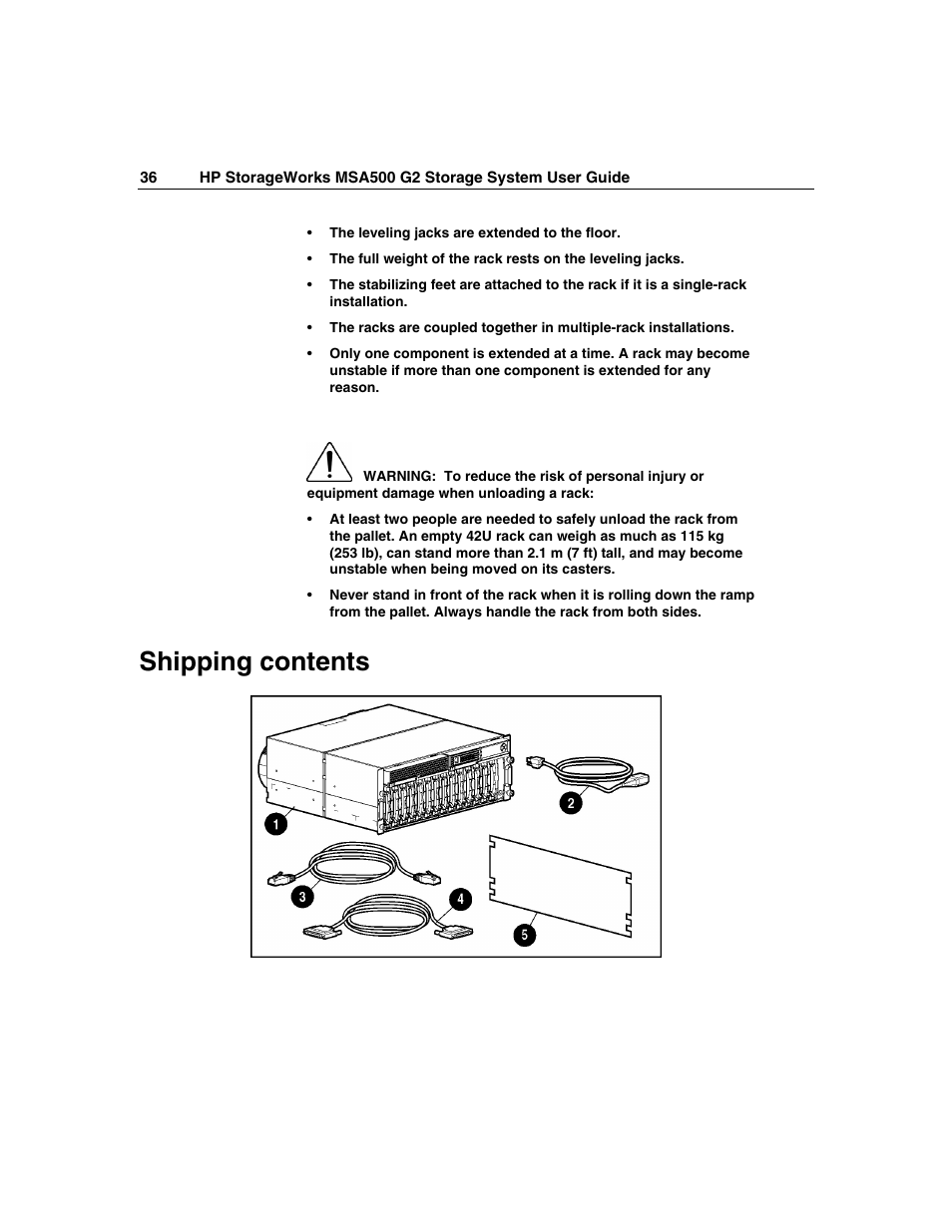 Shipping contents | HP StorageWorks 500 G2 Modular Smart Array User Manual | Page 36 / 153