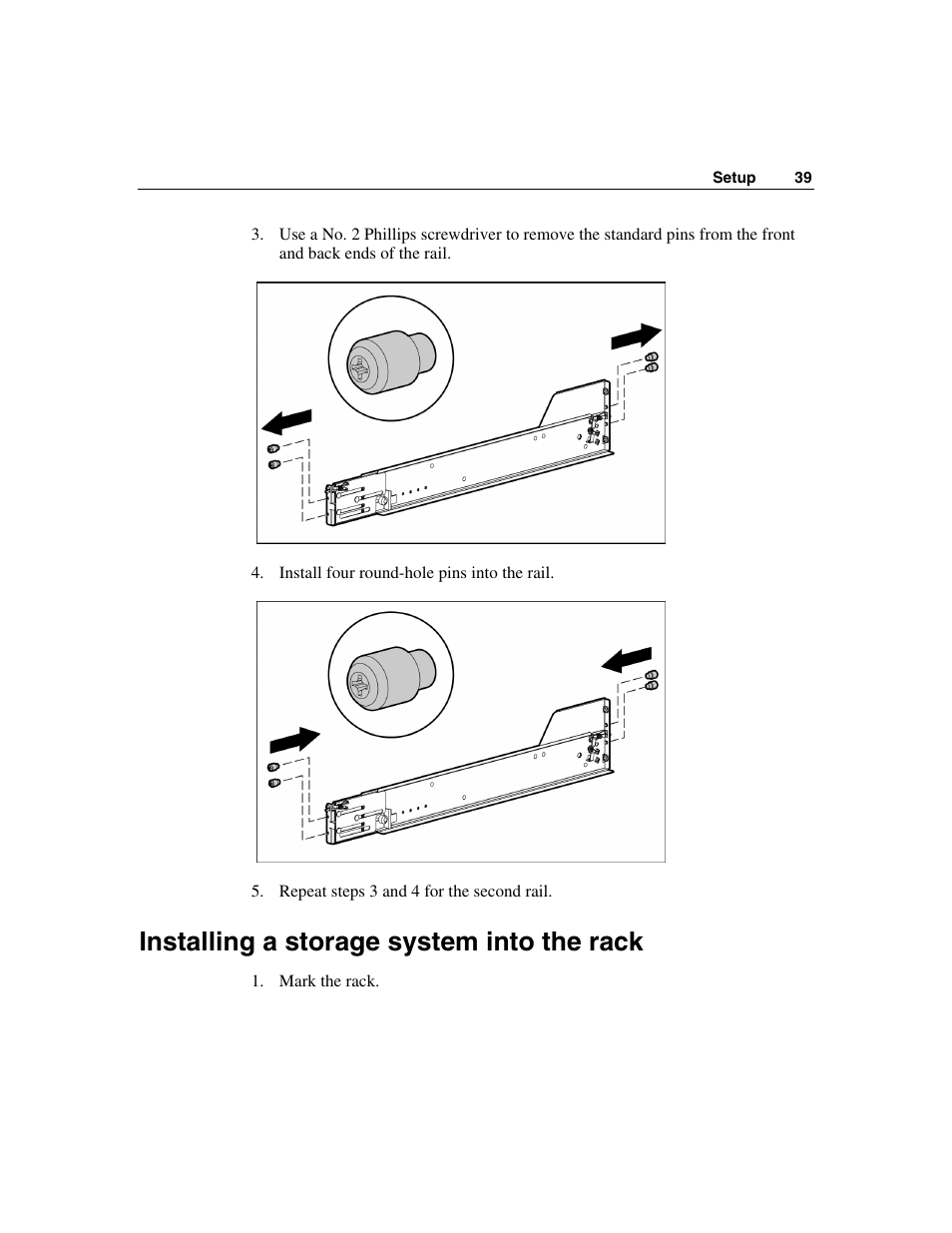 Installing a storage system into the rack | HP StorageWorks 500 G2 Modular Smart Array User Manual | Page 39 / 153