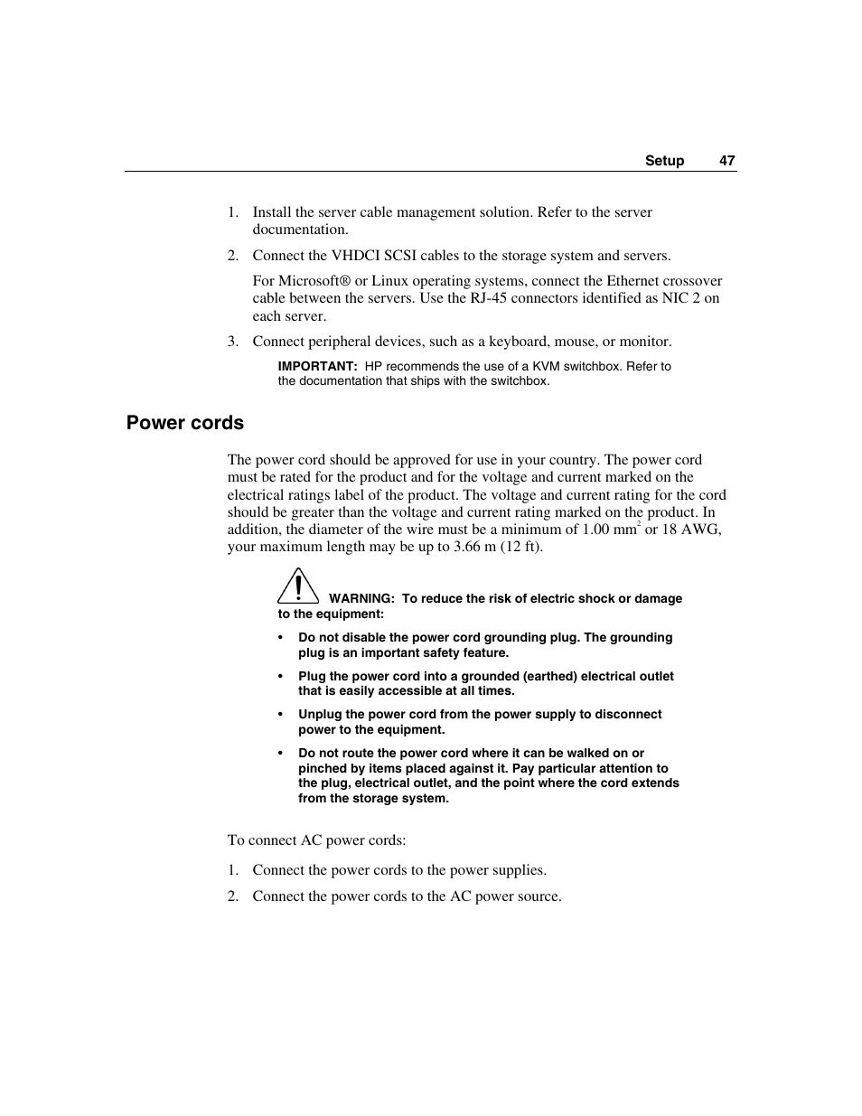 Power cords | HP StorageWorks 500 G2 Modular Smart Array User Manual | Page 47 / 153