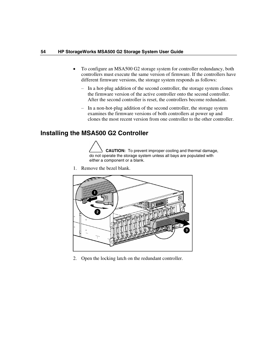 Installing the msa500 g2 controller | HP StorageWorks 500 G2 Modular Smart Array User Manual | Page 54 / 153