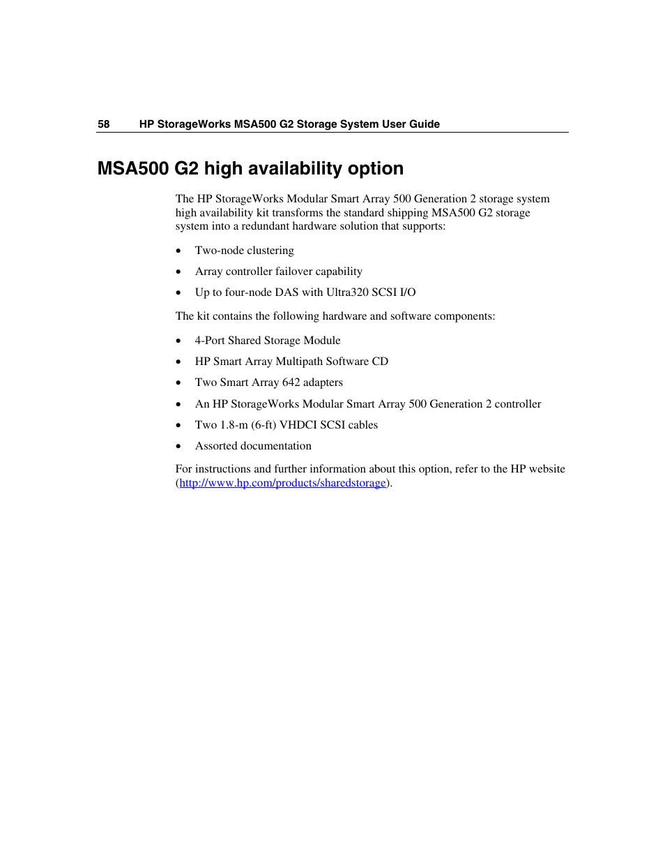 Msa500 g2 high availability option | HP StorageWorks 500 G2 Modular Smart Array User Manual | Page 58 / 153