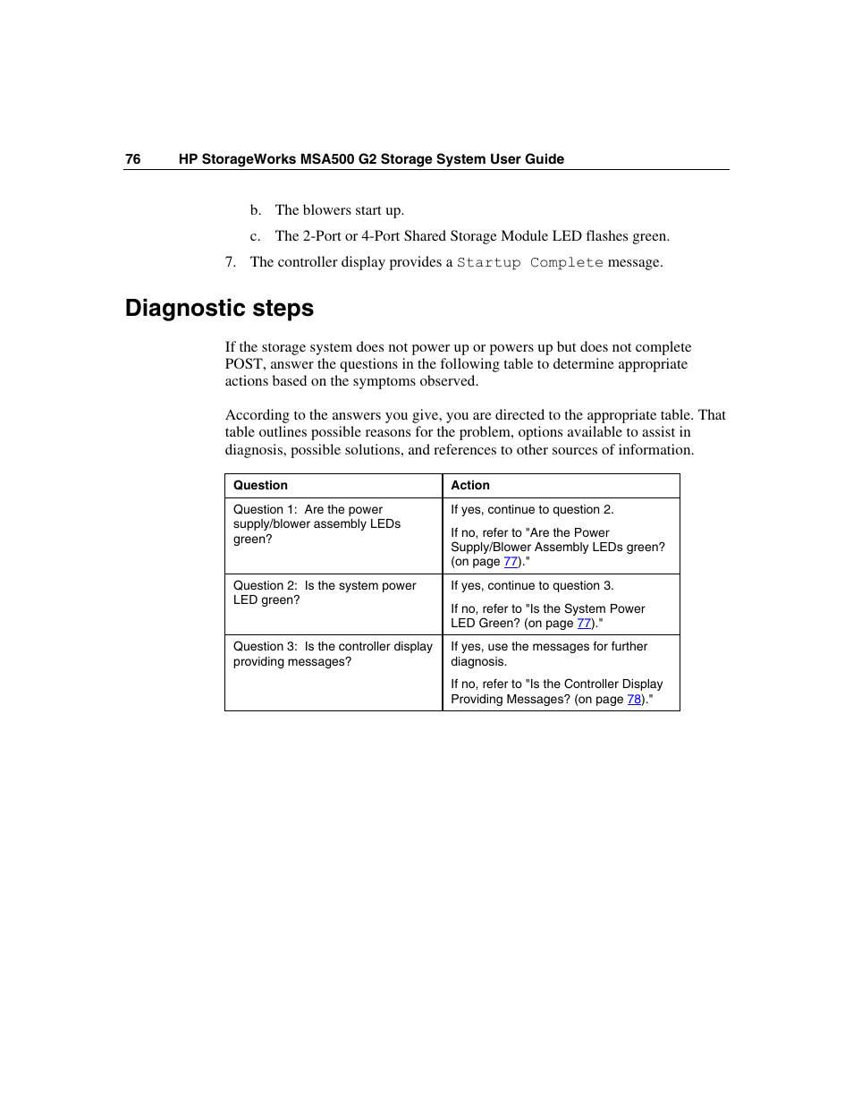 Diagnostic steps | HP StorageWorks 500 G2 Modular Smart Array User Manual | Page 76 / 153