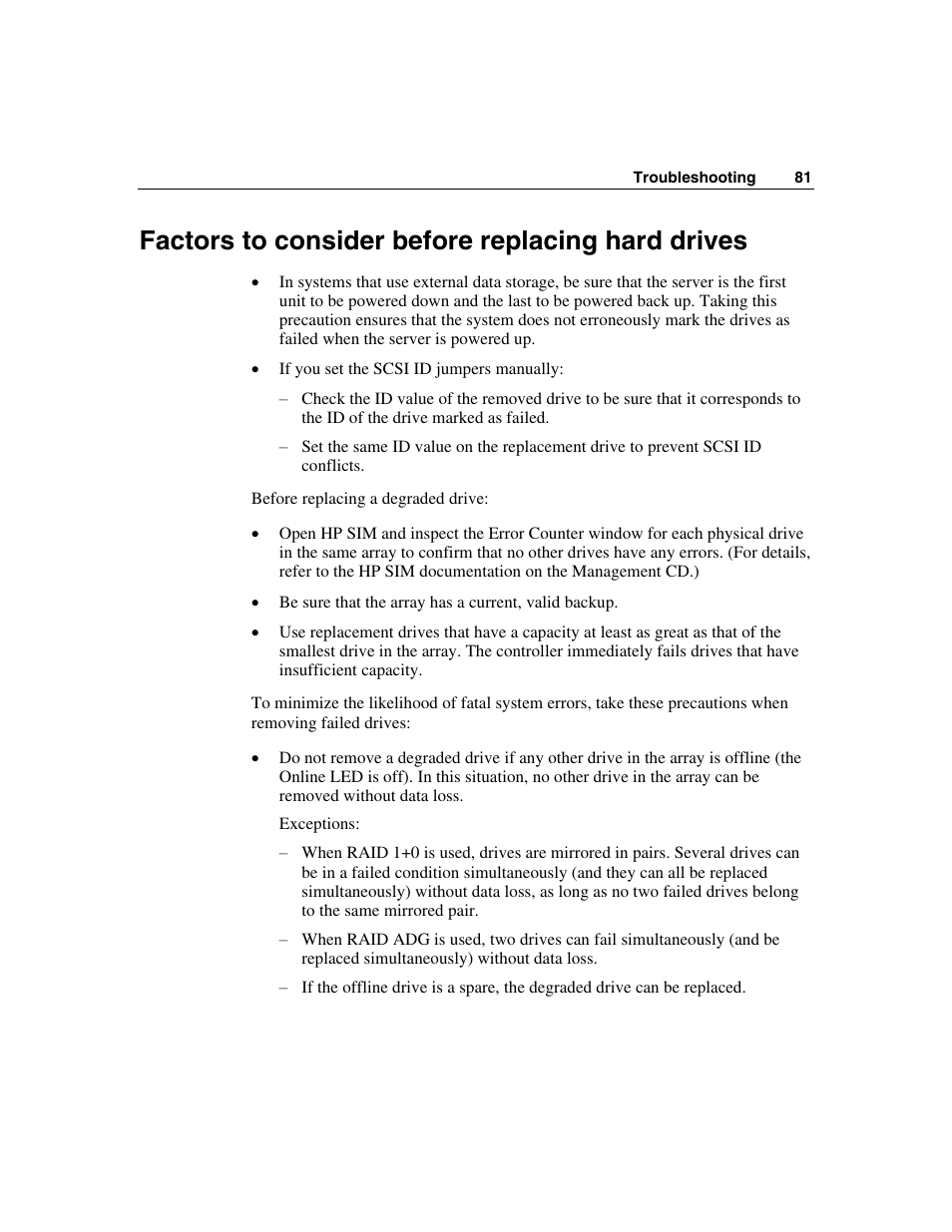 Factors to consider before replacing hard drives | HP StorageWorks 500 G2 Modular Smart Array User Manual | Page 81 / 153