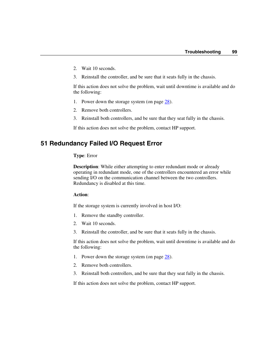 51 redundancy failed i/o request error | HP StorageWorks 500 G2 Modular Smart Array User Manual | Page 99 / 153