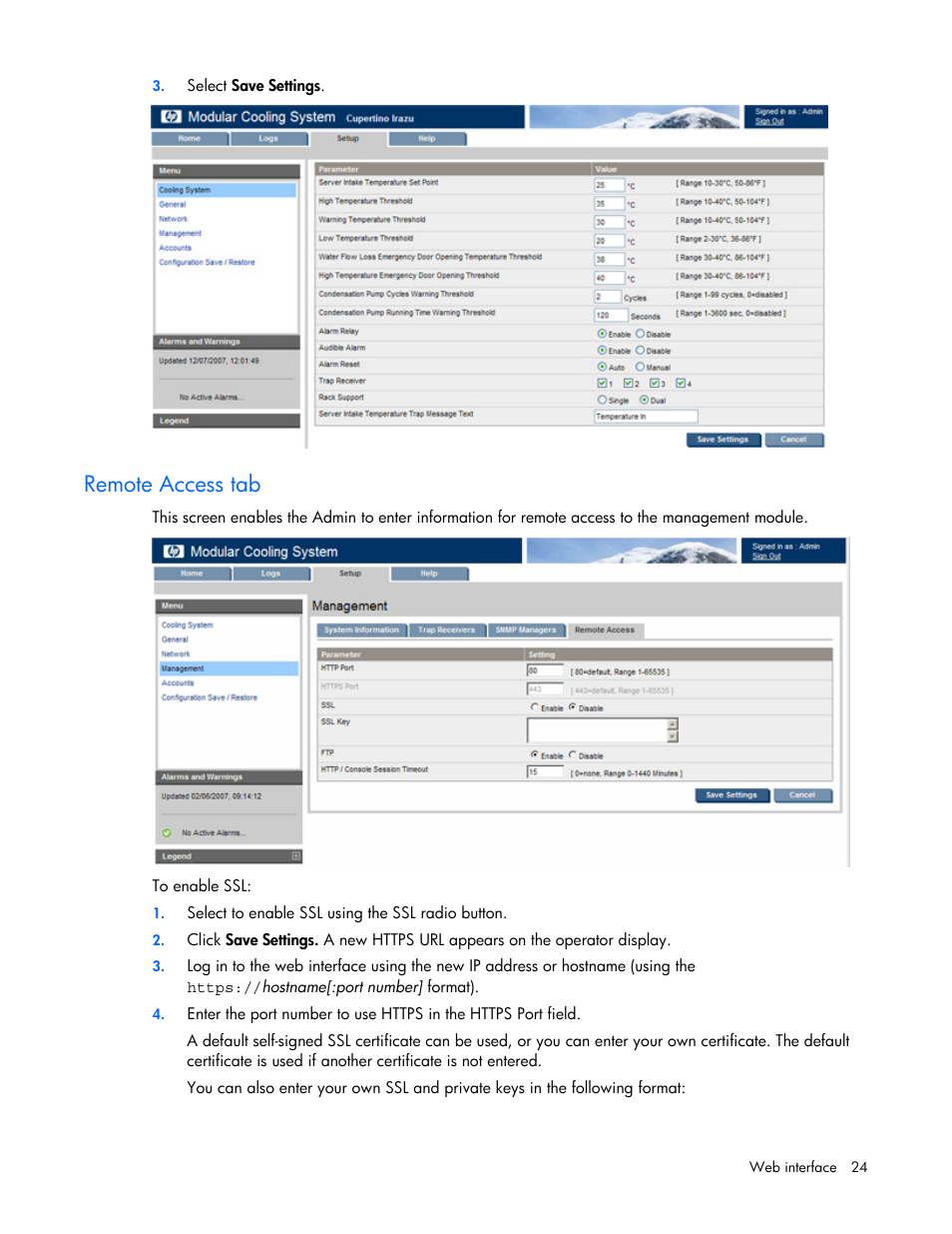 Remote access tab | HP Modular Cooling System User Manual | Page 24 / 57