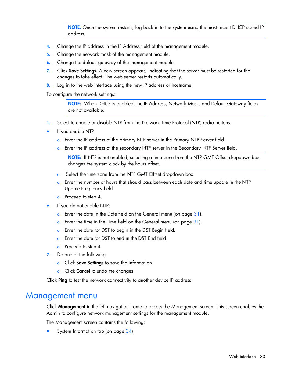 Management menu | HP Modular Cooling System User Manual | Page 33 / 57