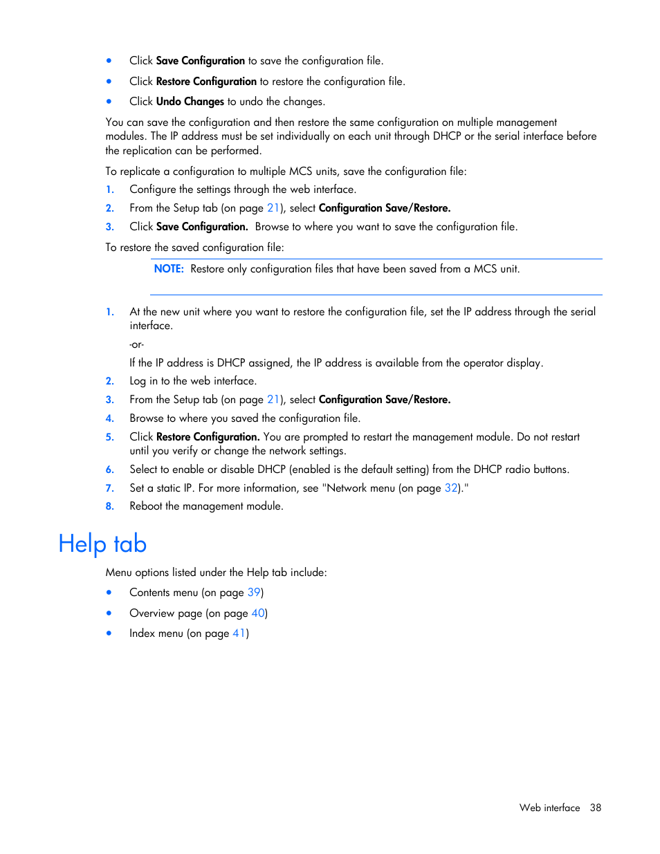 Help tab | HP Modular Cooling System User Manual | Page 38 / 57