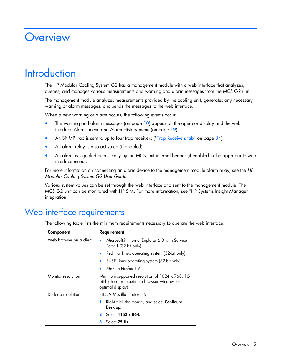 Overview, Introduction, Web interface requirements | HP Modular Cooling System User Manual | Page 5 / 57