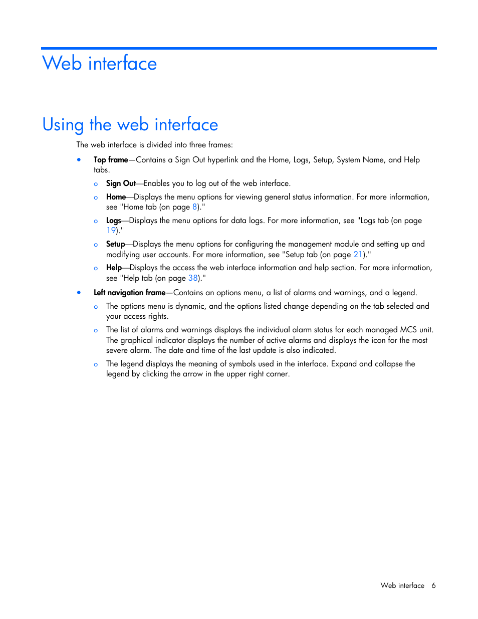 Web interface, Using the web interface | HP Modular Cooling System User Manual | Page 6 / 57