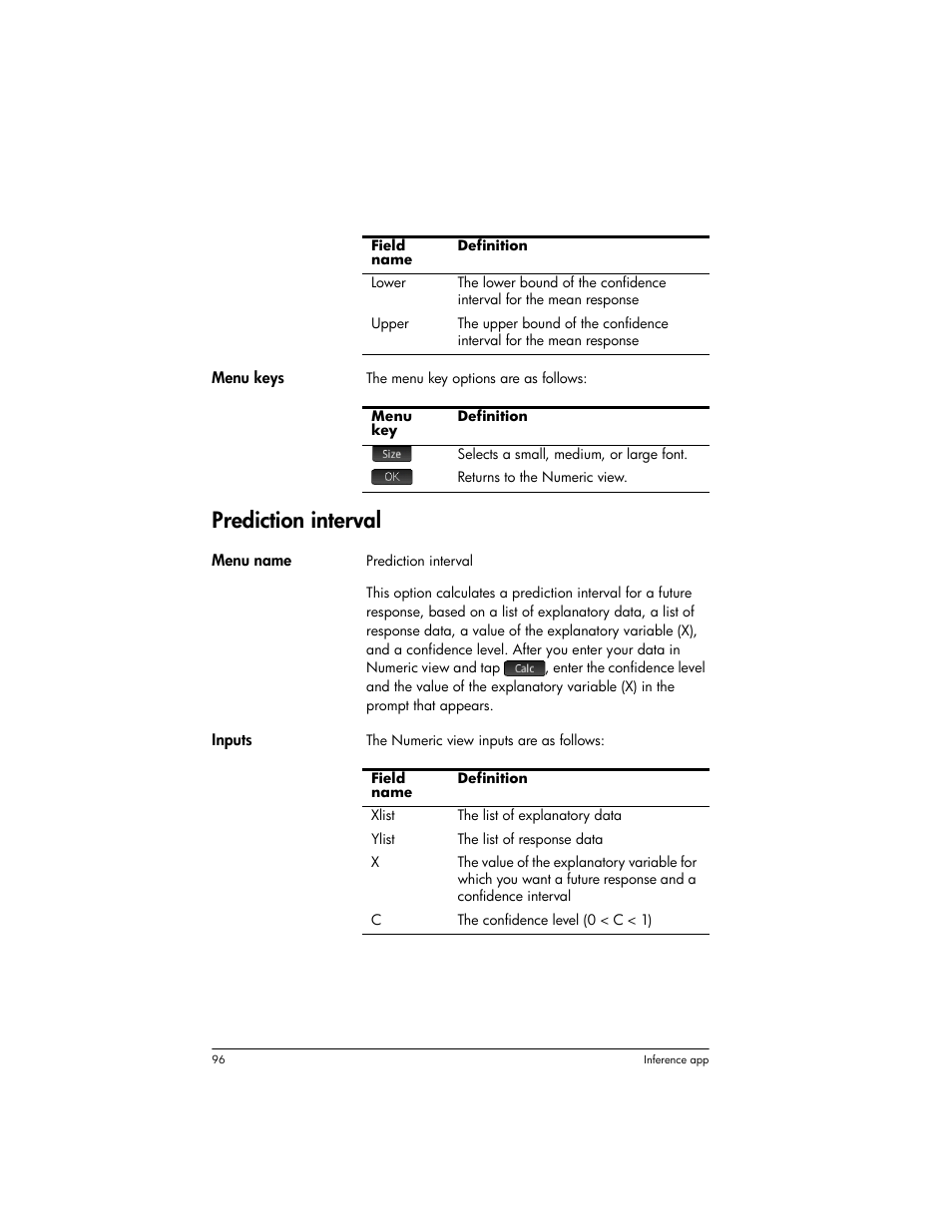 Prediction interval | HP Prime Graphing Wireless Calculator User Manual | Page 100 / 334