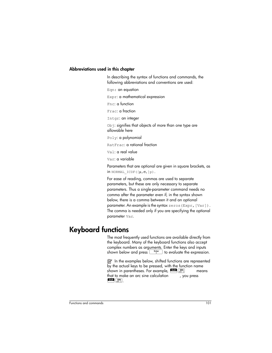 Keyboard functions | HP Prime Graphing Wireless Calculator User Manual | Page 105 / 334