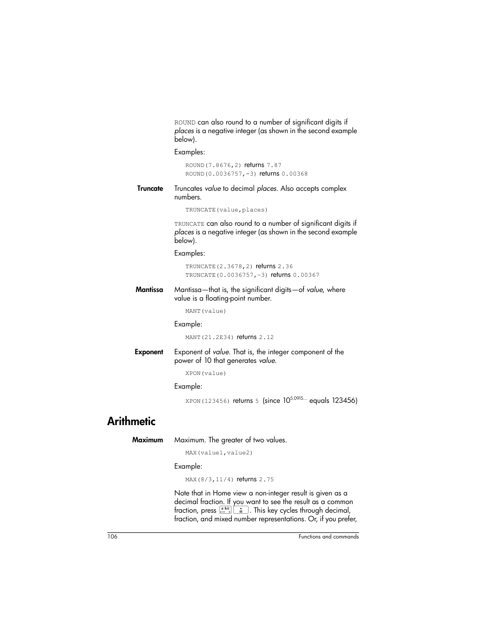 Arithmetic | HP Prime Graphing Wireless Calculator User Manual | Page 110 / 334