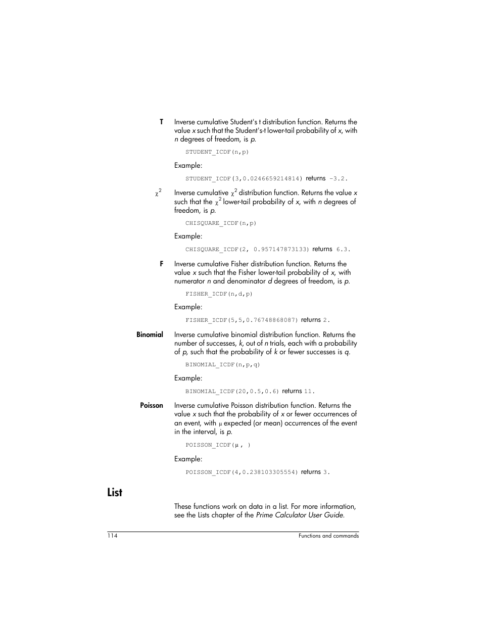 List | HP Prime Graphing Wireless Calculator User Manual | Page 118 / 334