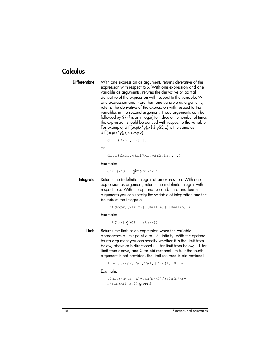 Calculus | HP Prime Graphing Wireless Calculator User Manual | Page 122 / 334