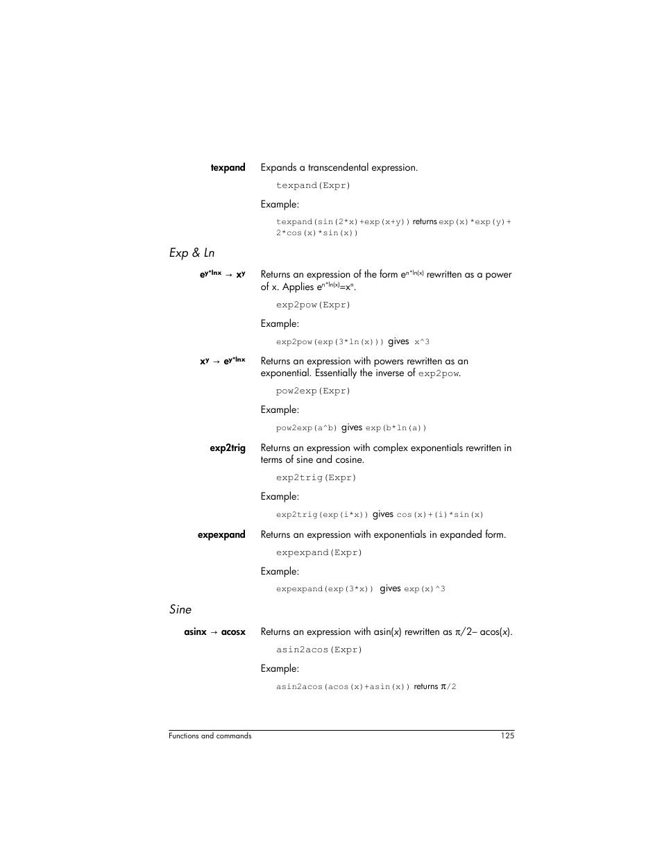 Exp & ln, Sine | HP Prime Graphing Wireless Calculator User Manual | Page 129 / 334