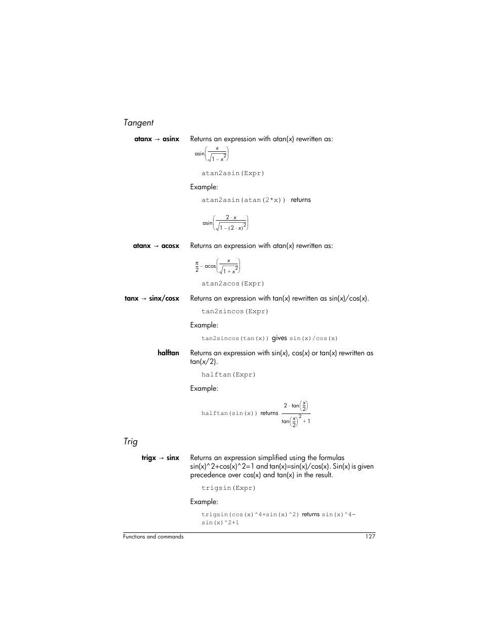 Tangent, Trig | HP Prime Graphing Wireless Calculator User Manual | Page 131 / 334