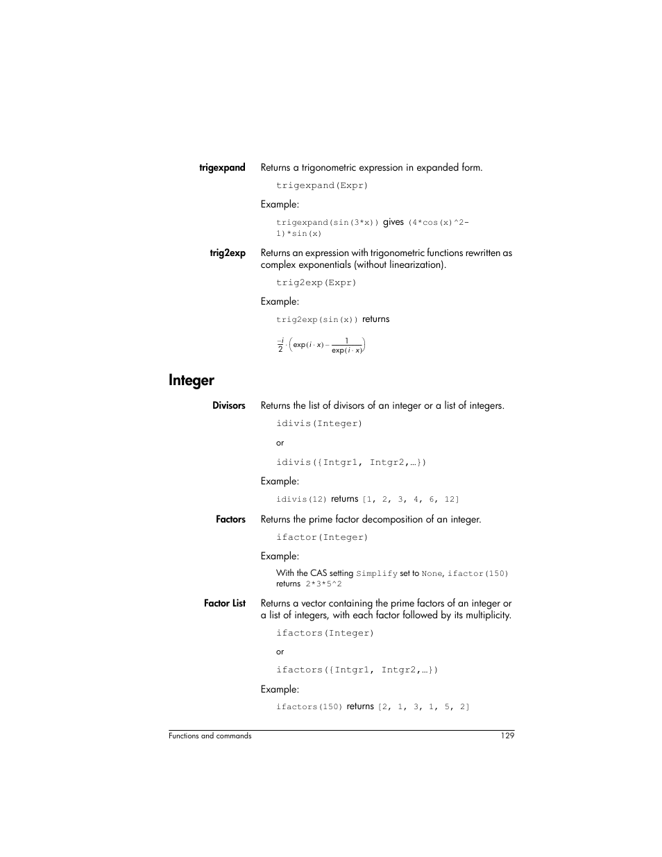 Integer | HP Prime Graphing Wireless Calculator User Manual | Page 133 / 334