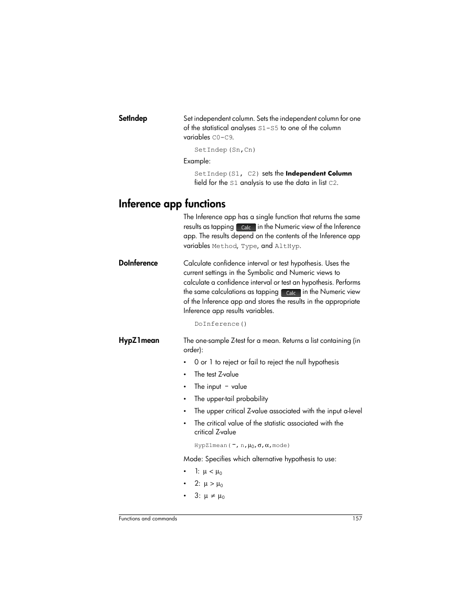 Inference app functions | HP Prime Graphing Wireless Calculator User Manual | Page 161 / 334