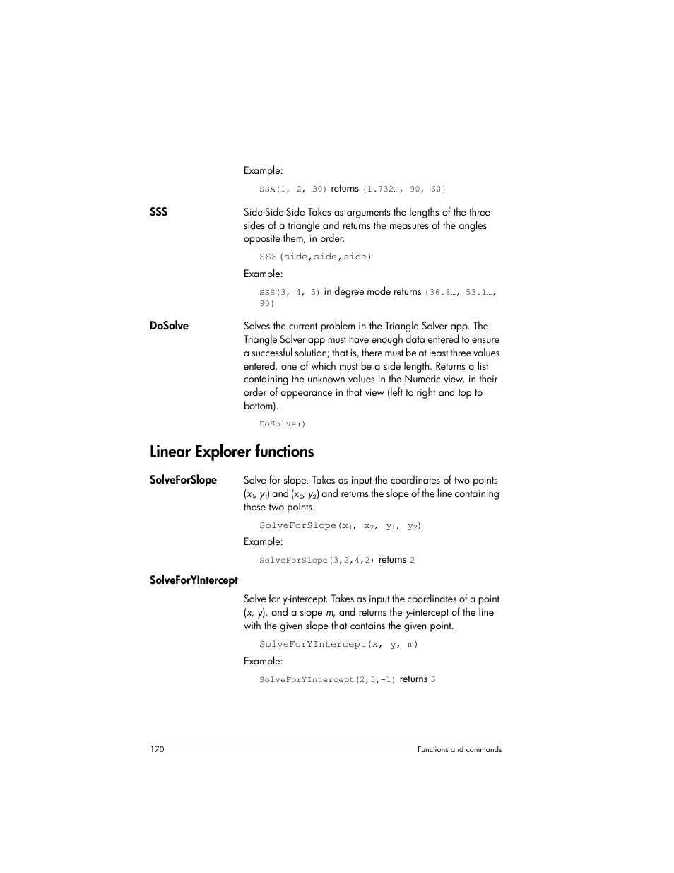 Linear explorer functions | HP Prime Graphing Wireless Calculator User Manual | Page 174 / 334