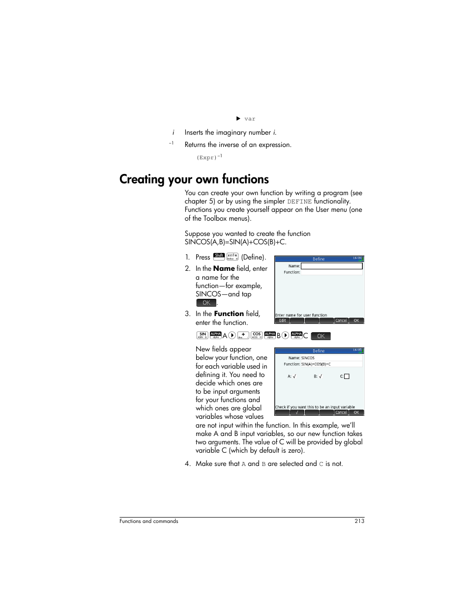 Creating your own functions | HP Prime Graphing Wireless Calculator User Manual | Page 217 / 334